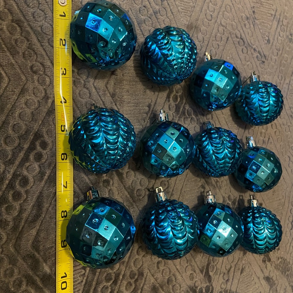 Teal Holiday  Set of 12 Unbreakable Ornaments